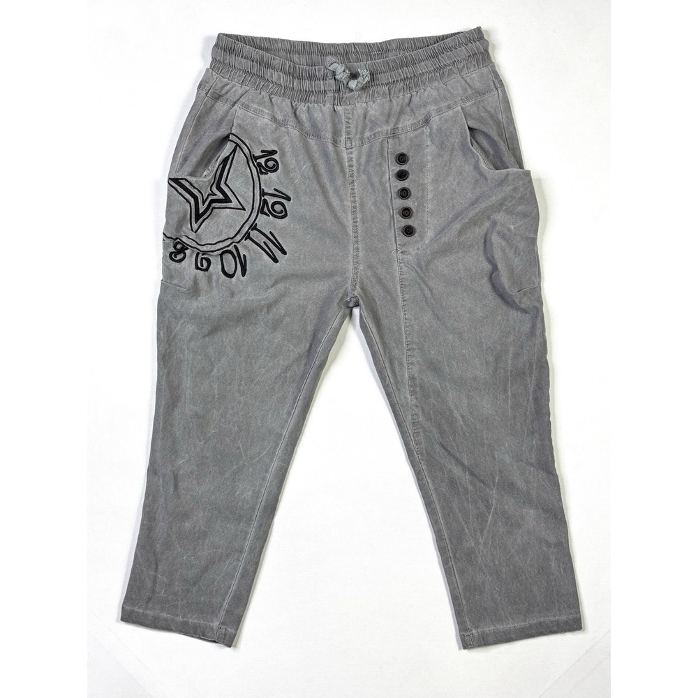 OK BaBa Pants Women's XL Cropped Casual Streetwear Gray Cotton